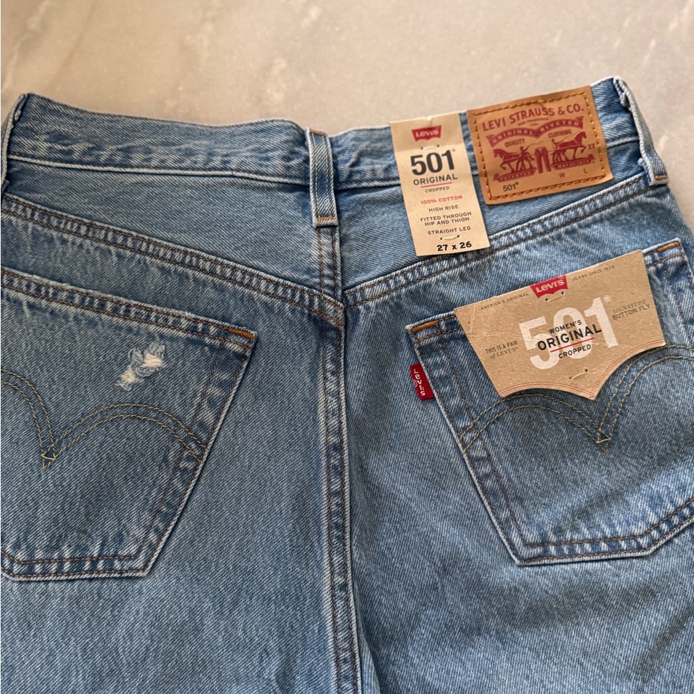 Levi's 501 Distressed Blue Jeans - Picture 4 of 5